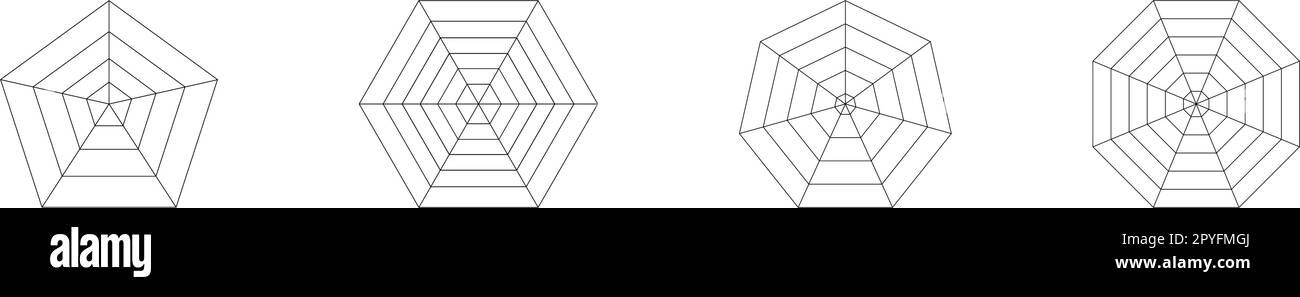 Pentagon, hexagon, heptagon, octagon diagrams divided on equal segments ...