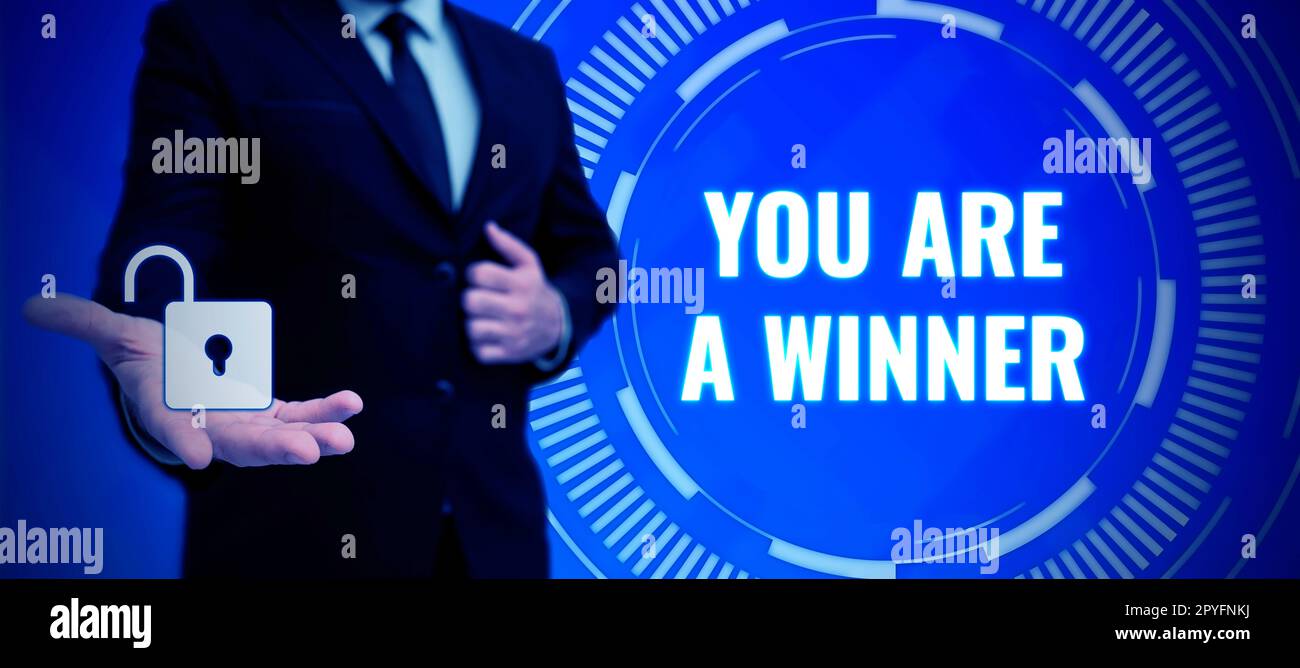Conceptual display You Are A Winner. Business concept motivation inspirational support for you accomplish goals Stock Photo