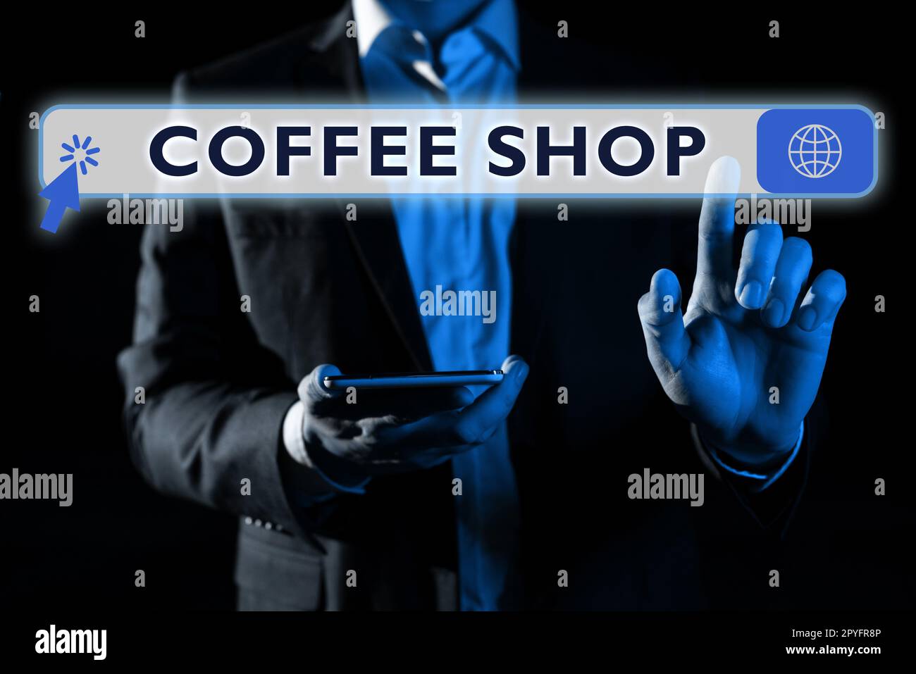 Hand writing sign Coffee Shop. Word for small informal restaurant serving coffee and light refreshments Stock Photo