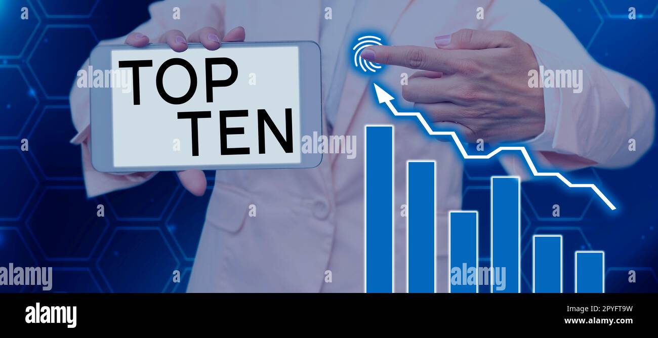Conceptual display Top Ten. Internet Concept the ten most popular songs or recordings in the popular music charts Stock Photo