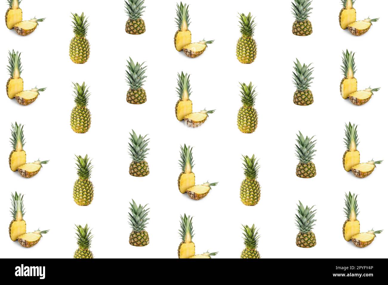Many ripe pineapples on white background. Pattern for design Stock Photo