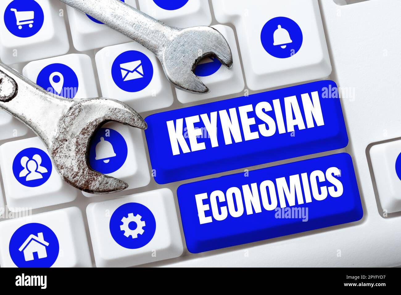 Text sign showing Keynesian Economics. Concept meaning monetary and fiscal programs by government to increase employment Stock Photo