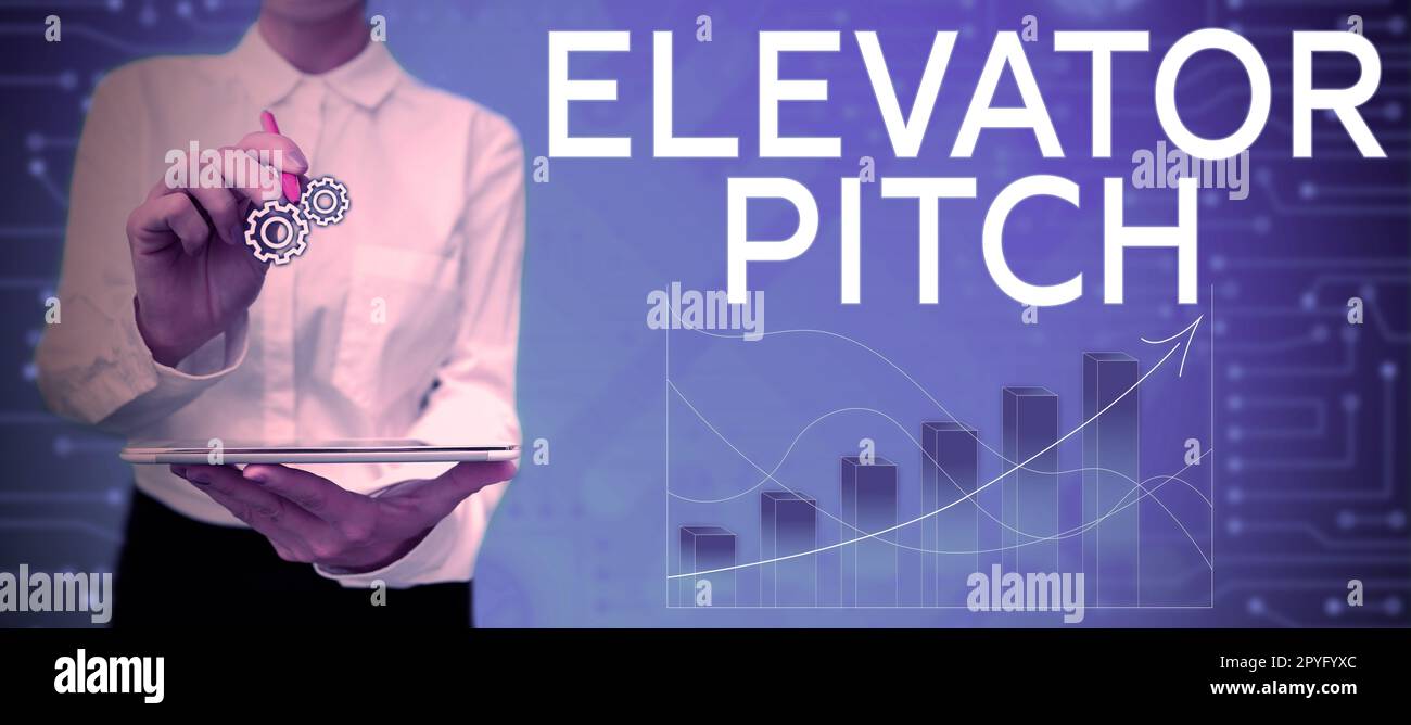 Hand writing sign Elevator Pitch. Concept meaning A persuasive sales pitch Brief speech about the product Stock Photo