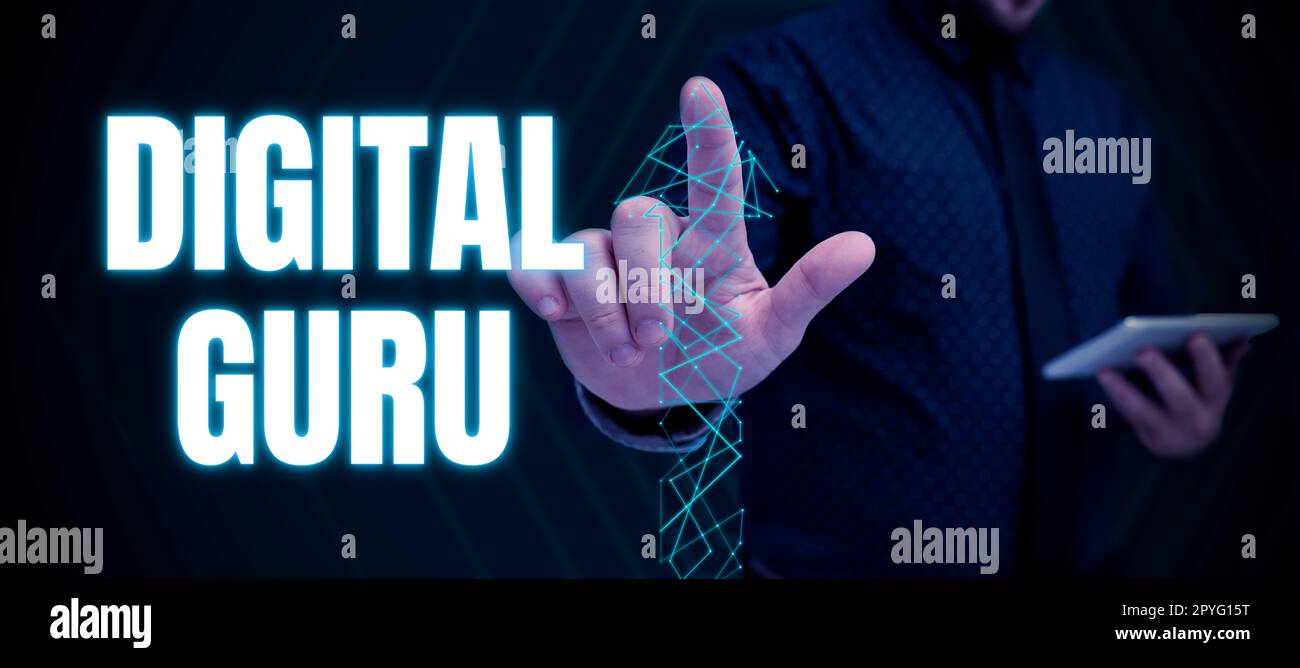 Text caption presenting Digital Guru, Business idea teacher and