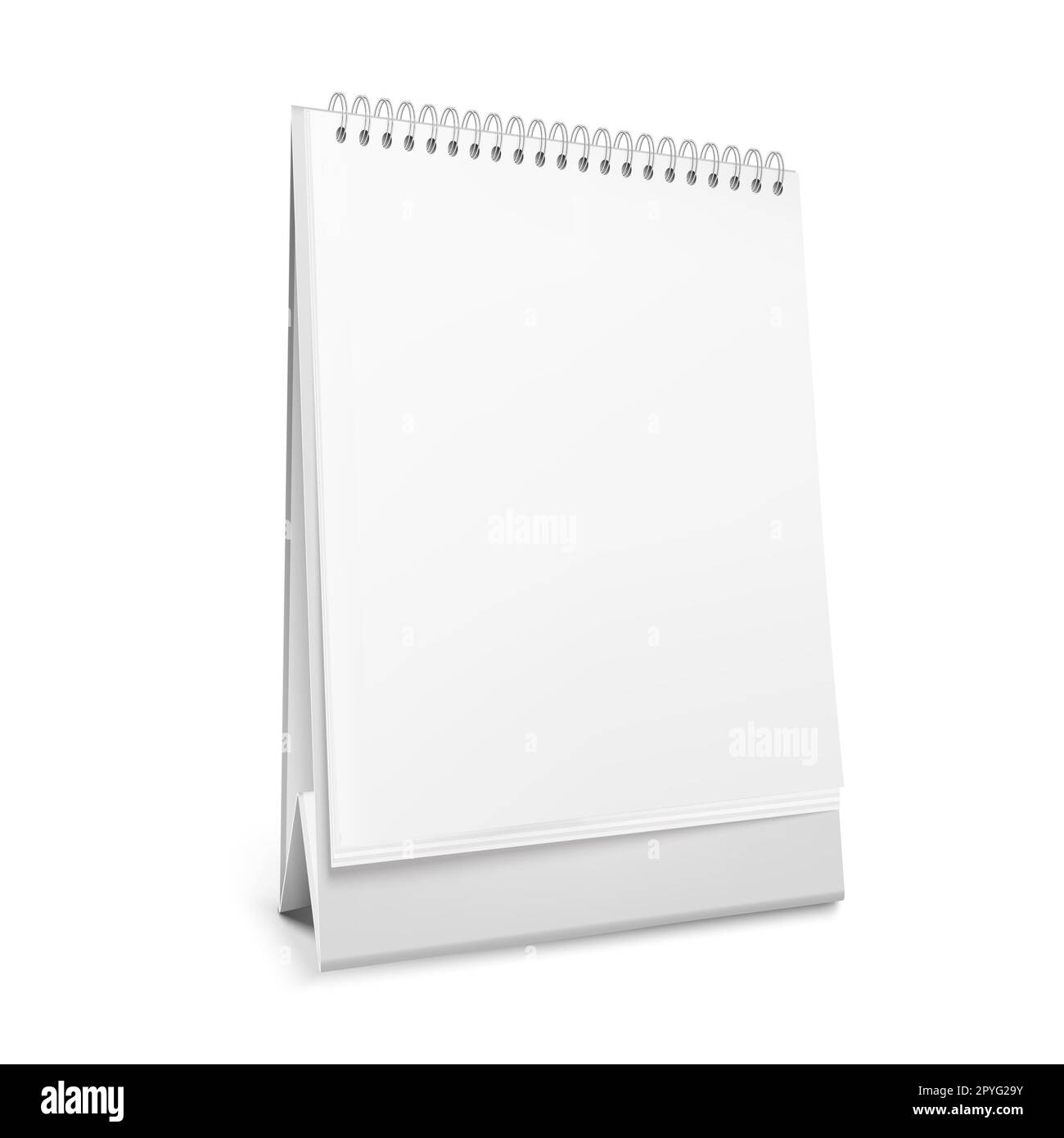 Realistic white blank standing desk calendar with a spiral. Vector