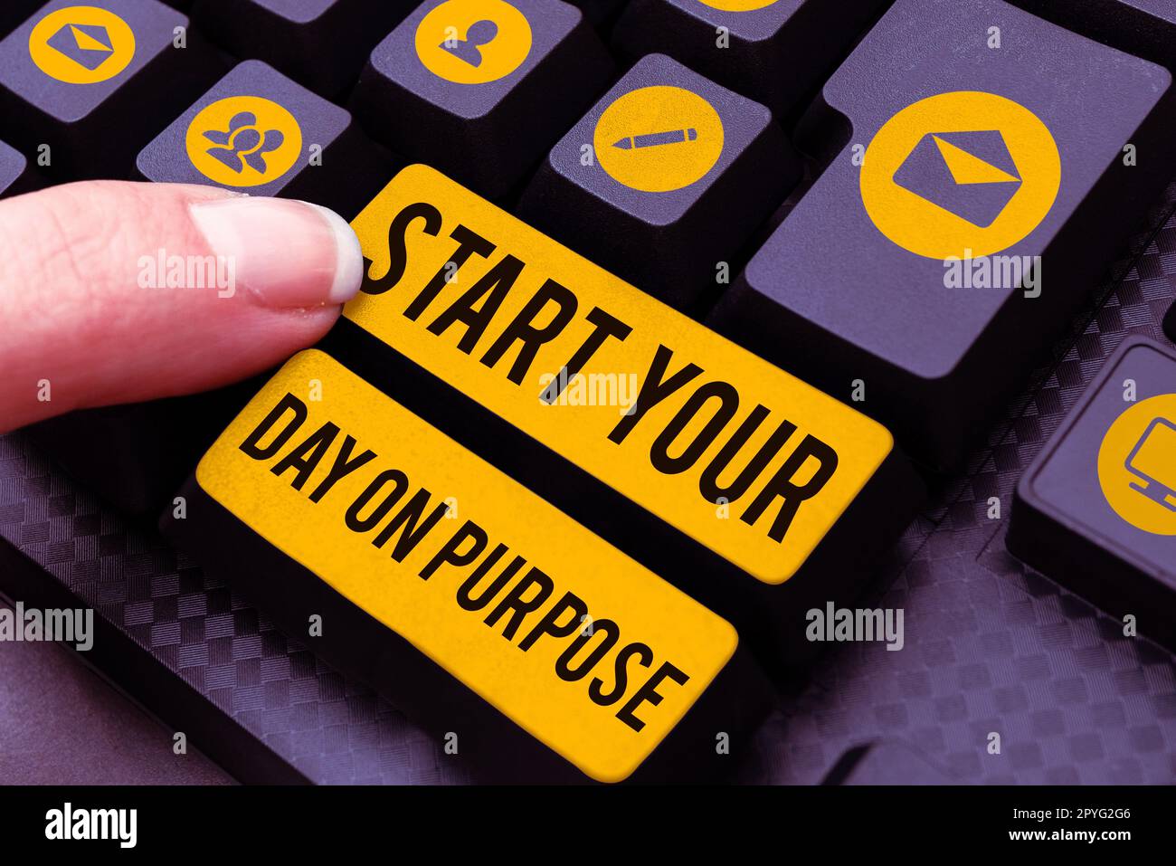 Text sign showing Start Your Day On Purpose. Business concept Have clean ideas of what you are going to do Stock Photo