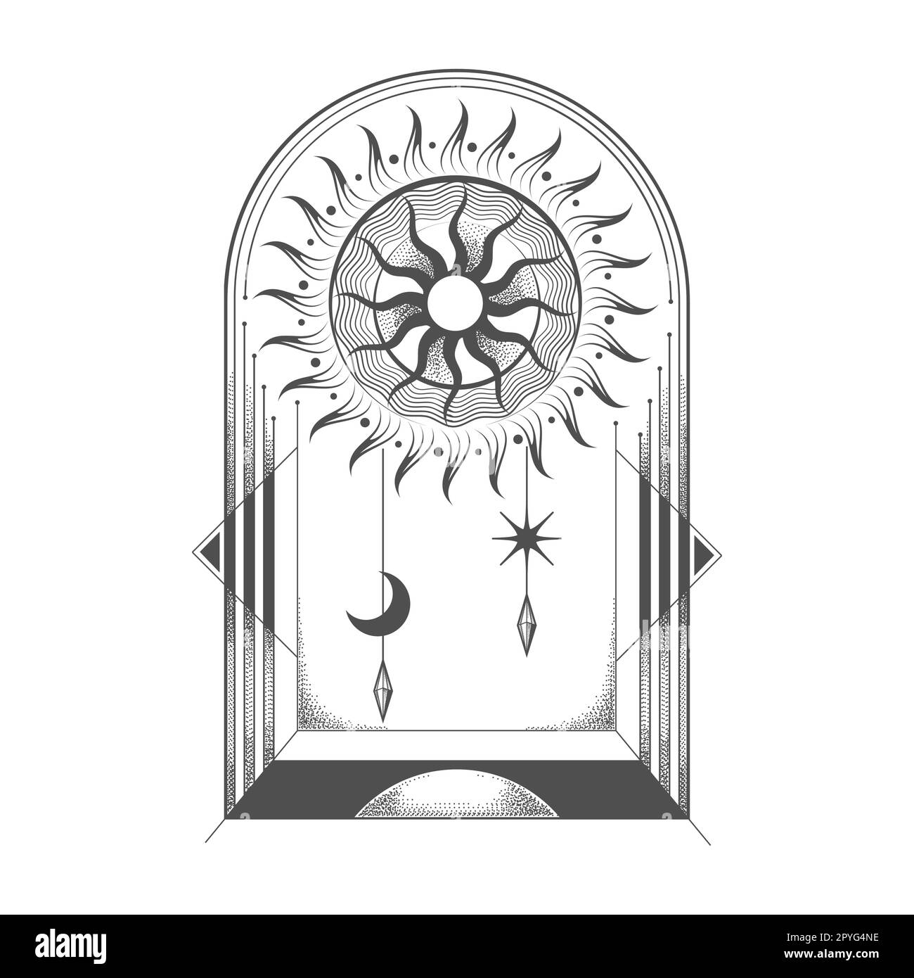 Esoteric Symbol of the Sun Solar Sacred Ancient Geometry isolated on white background. Vector illustration. Stock Vector