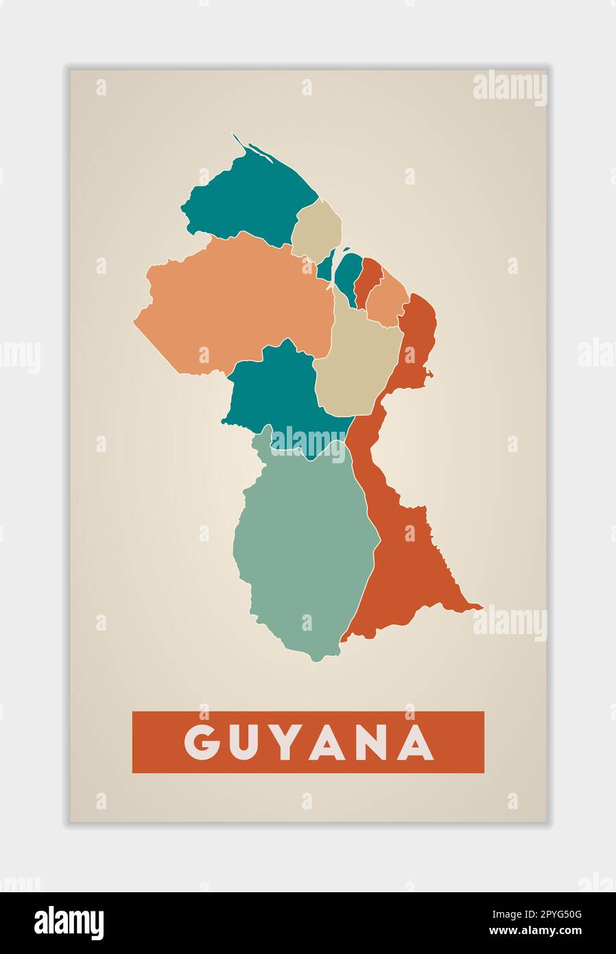 Guyana poster. Map of the country with colorful regions. Shape of