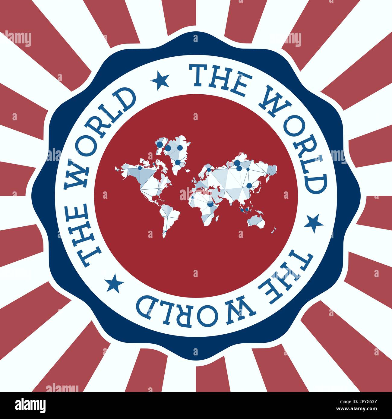 The World Badge. Round logo of world with triangular mesh map and ...
