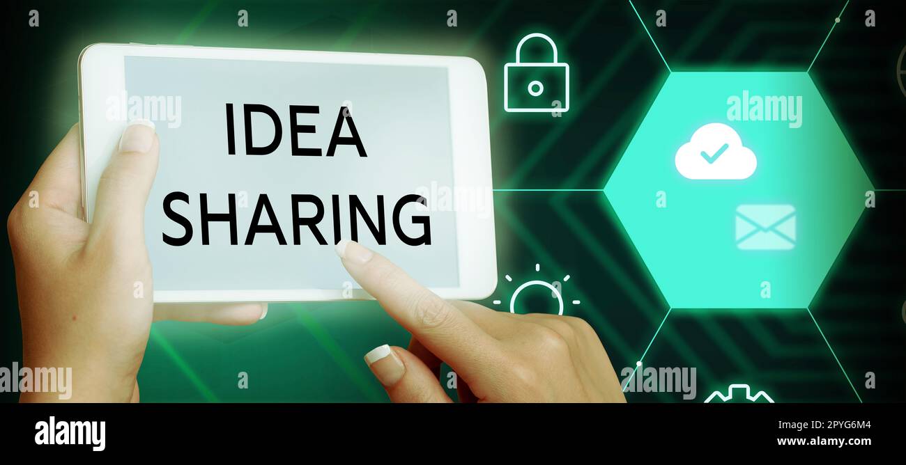 Conceptual caption Idea Sharing. Internet Concept Startup launch innovation product, creative thinking Stock Photo