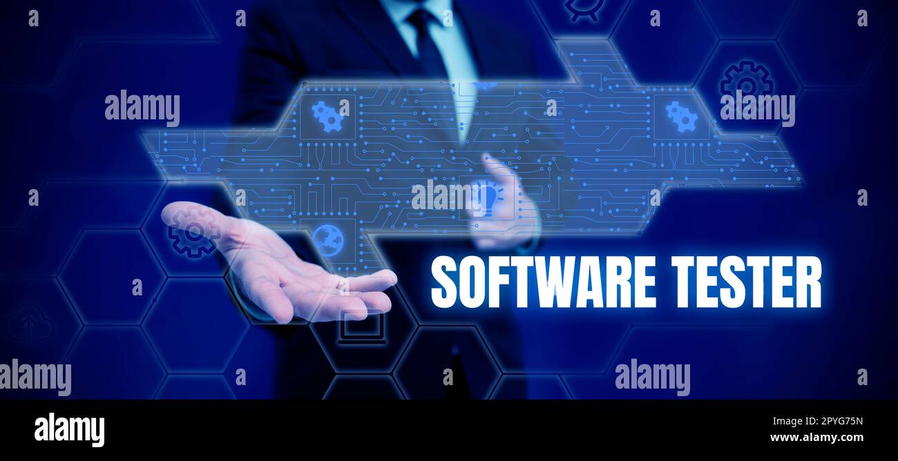 Text sign showing Software Tester. Business concept implemented to protect software against malicious attack Stock Photo