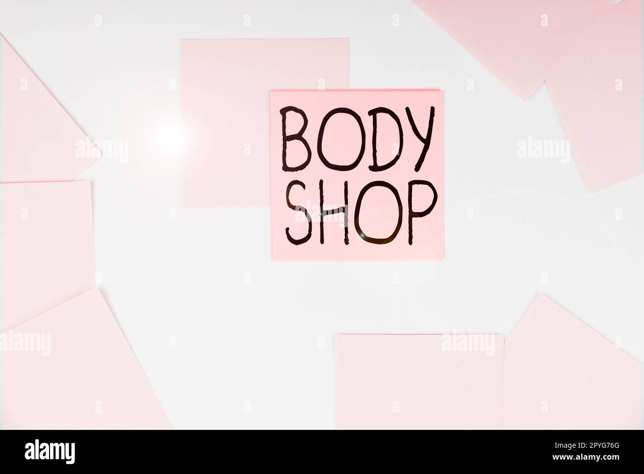Text showing inspiration Body Shop. Word for a shop where automotive bodies are made or repaired Stock Photo