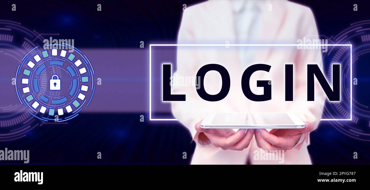 Conceptual caption Login. Word for Entering website Blog using username and password Registration Stock Photo