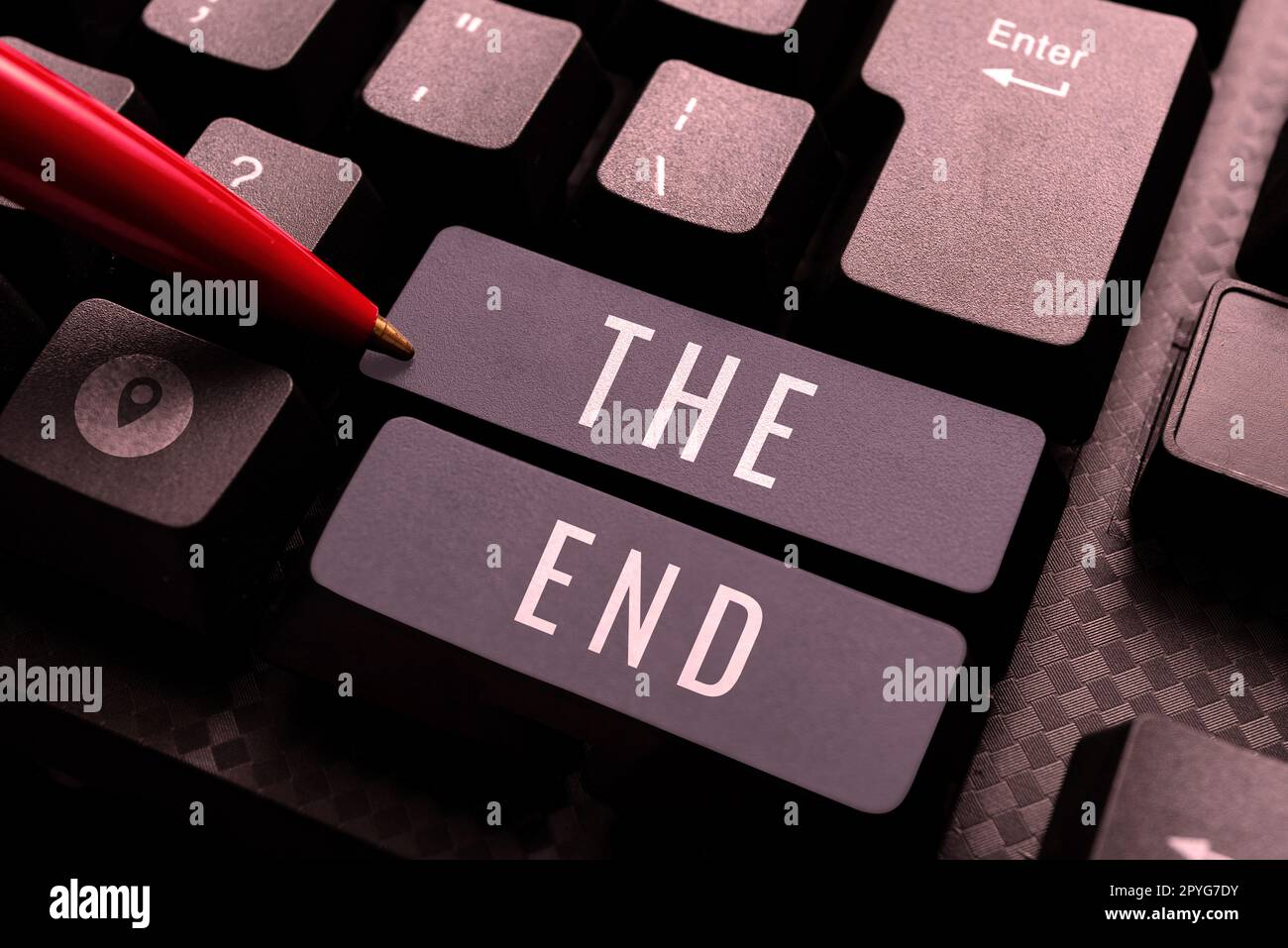 Writing displaying text The End. Concept meaning Final part of play relationship event movie act Finish Conclusion Stock Photo