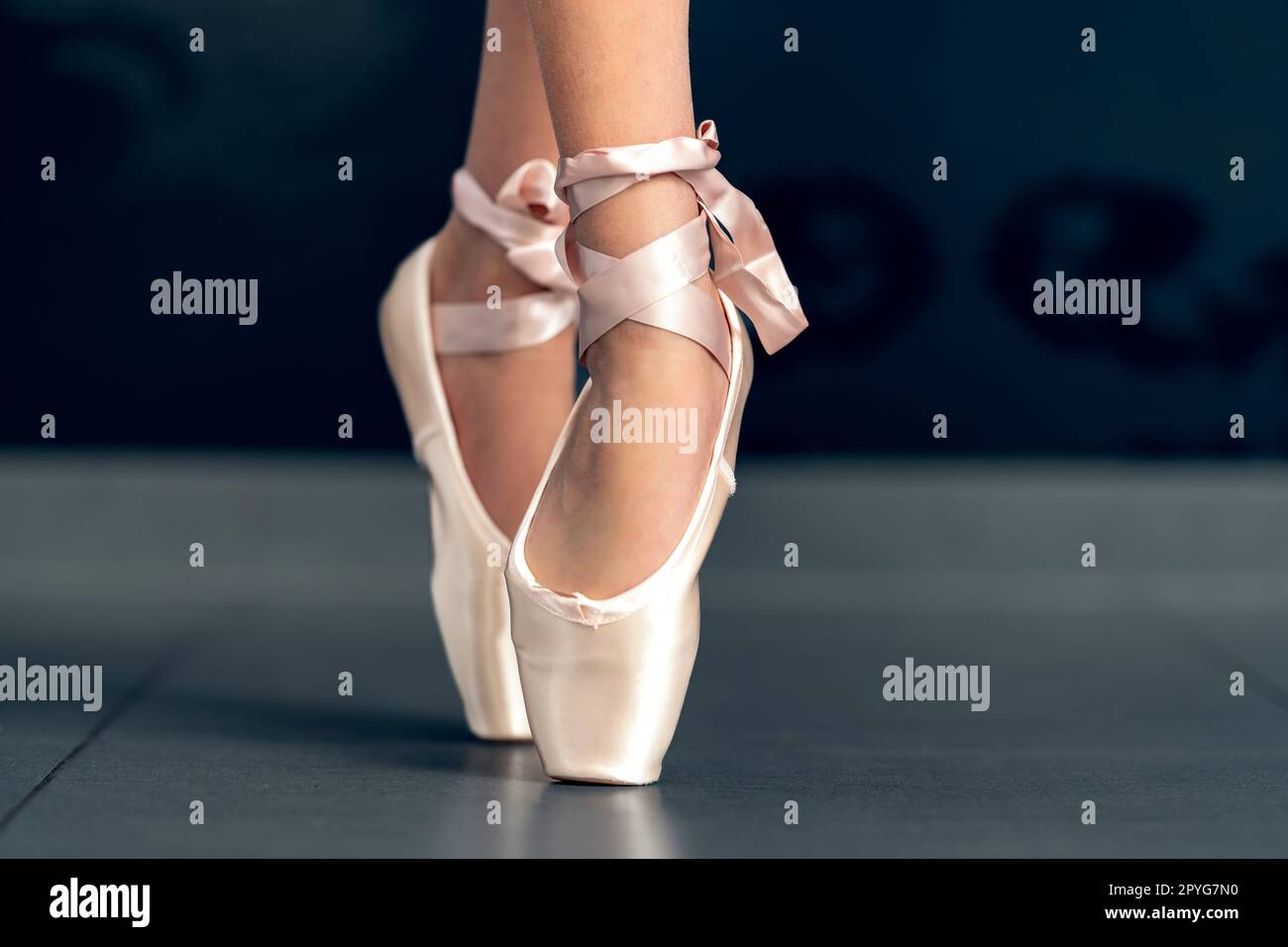 ballet shoes on the feet of a ballerina. close up Stock Photo