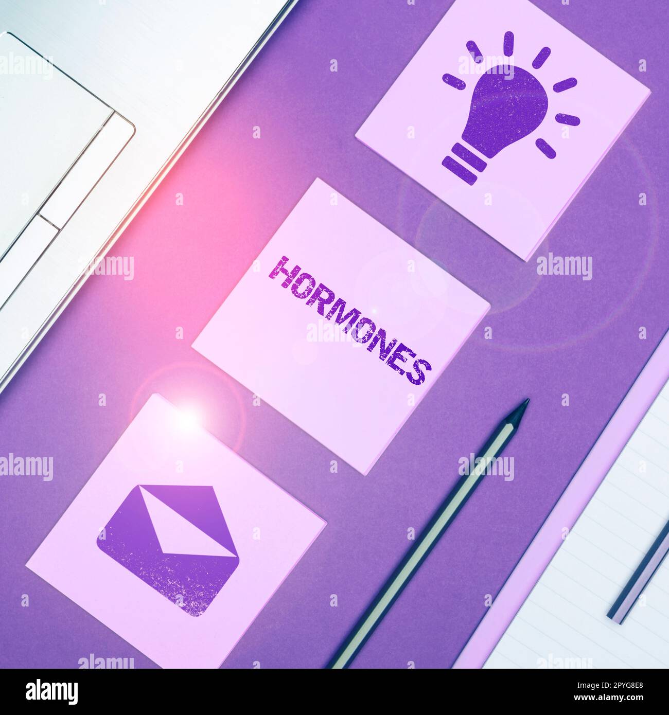 Sign displaying Hormones. Word for regulatory substance produced in