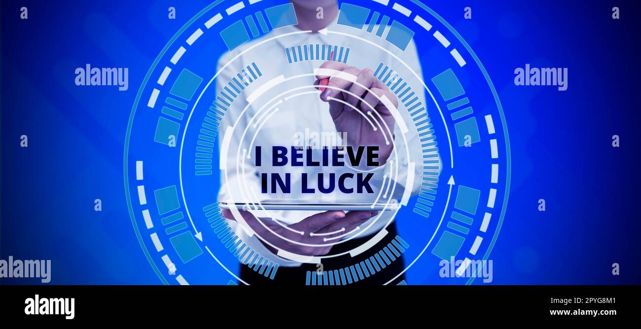 Text caption presenting I Believe In Luck. Business idea to have faith in lucky charms superstition thinking Stock Photo