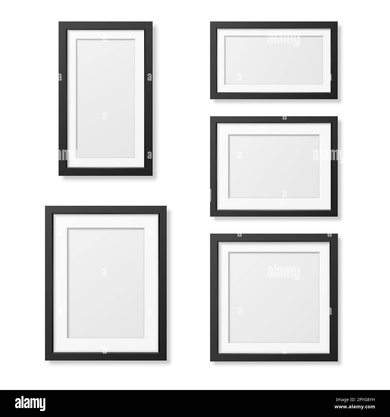 Realistic blank picture frame templates set isolated on white