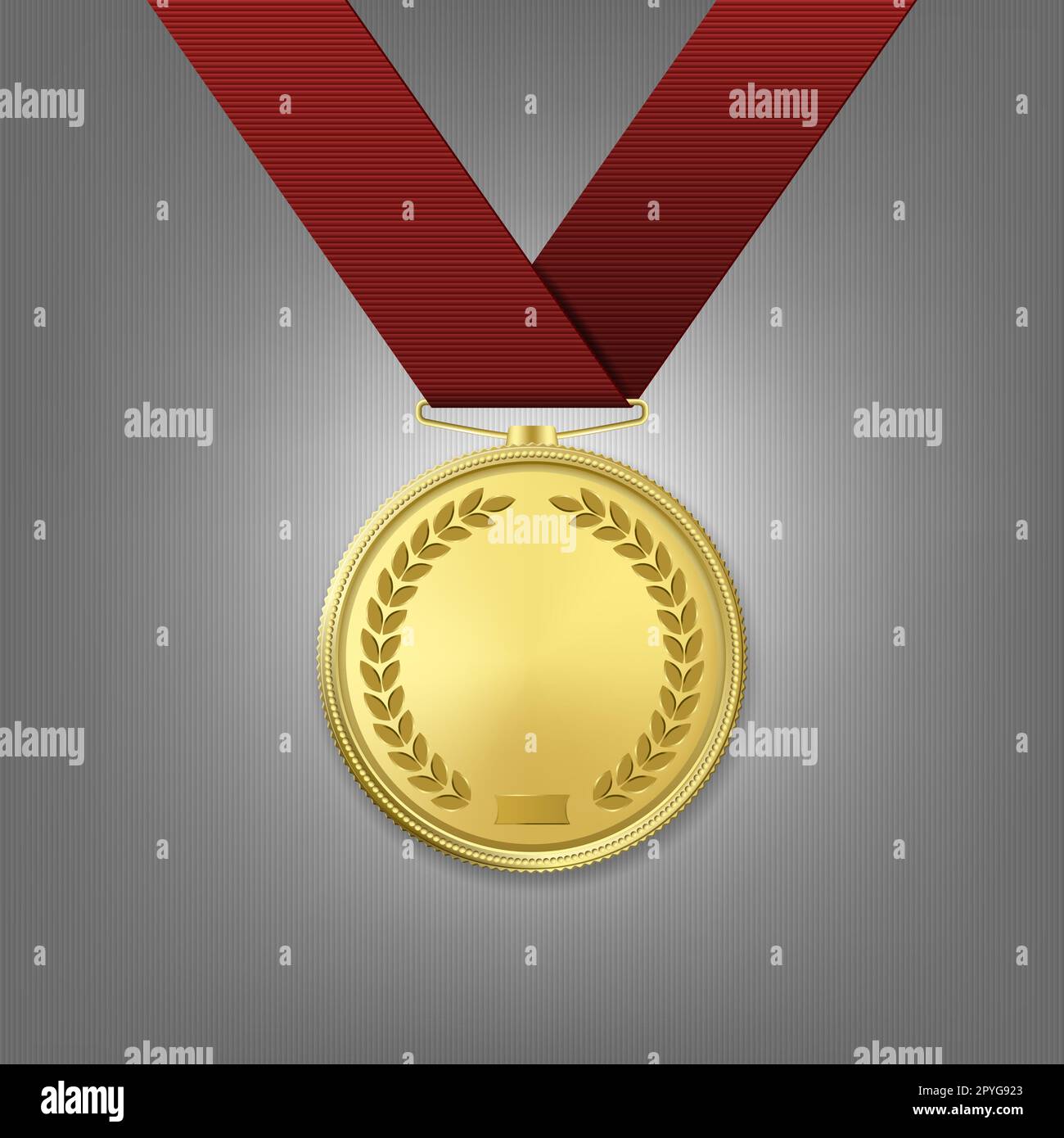 Realistic golden award medal with red ribbon. Vector EPS10 illustration ...