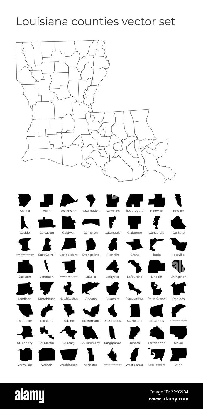 Louisiana map with shapes of regions. Blank vector map of the US State with counties. Borders of the US state for your infographic. Stock Vector