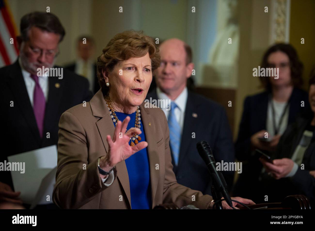 United States Senator Jeanne Shaheen (Democrat of New Hampshire) offers remarks on China Competitiveness Legislation during a press conference at the US Capitol in Washington, DC, Wednesday, May 3, 2023. Credit: Rod Lamkey/CNP Stock Photo