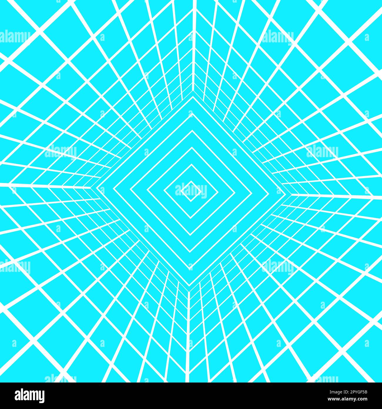 Square room white wireframe in perspective on blue background. Hallway ...