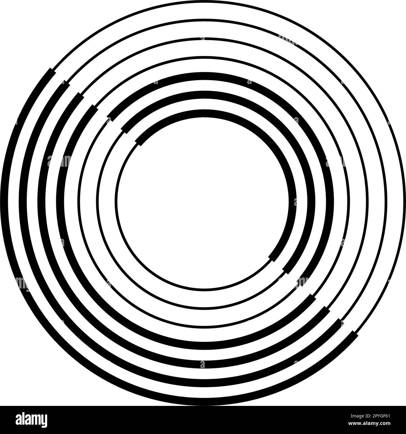 Concentric repeating circles icon. Assymmetric ring shapes. Radio, radar or sonar wave symbol isolated on white background. Vector graphic Stock Vector