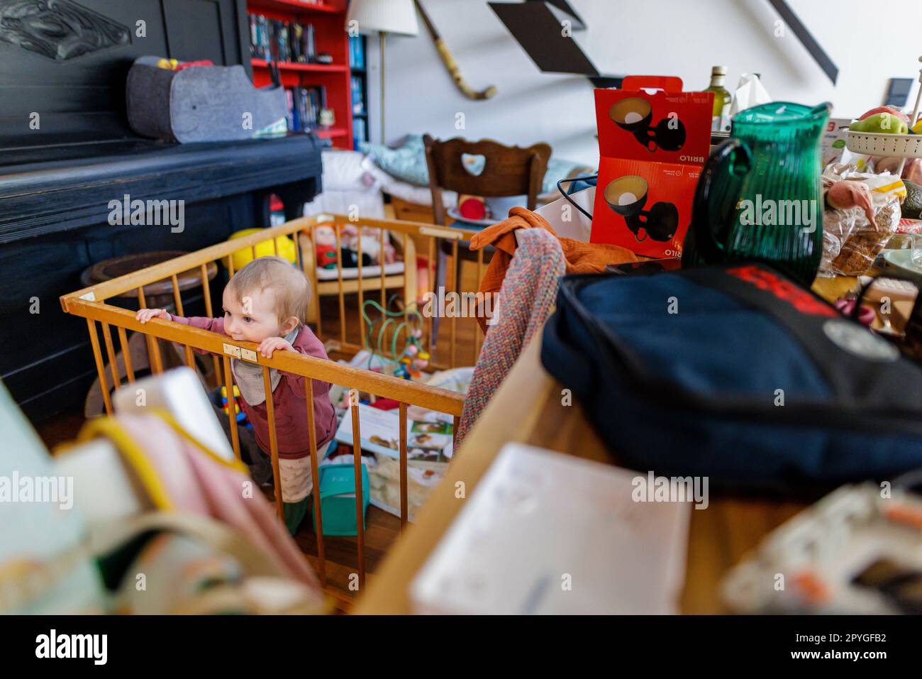 Deutschland. 29th Apr, 2023. Toddler is in a playpen. || Model release available Credit: dpa/Alamy Live News Stock Photo