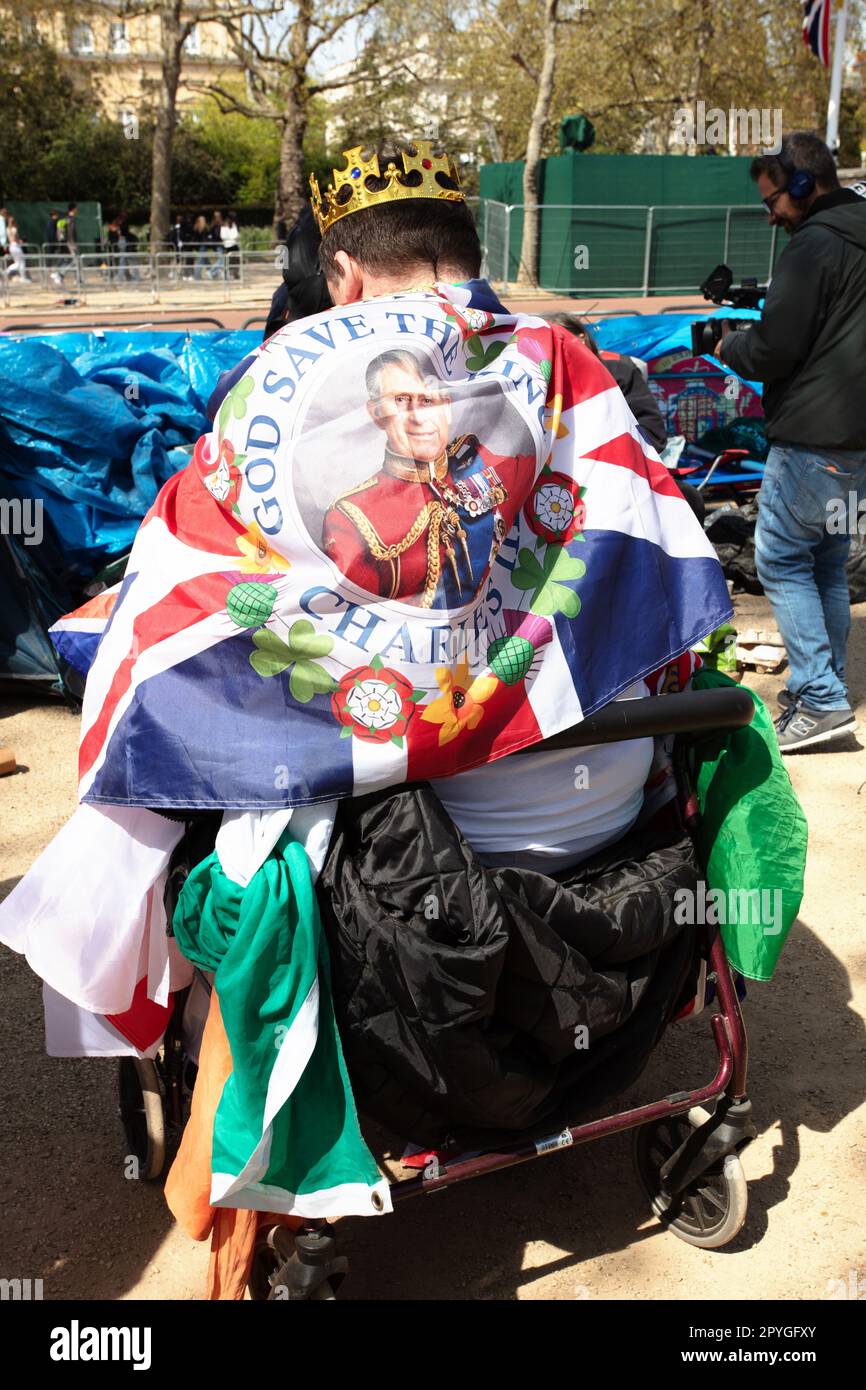 People camping near Buckingham Palace along The Mall waiting for the