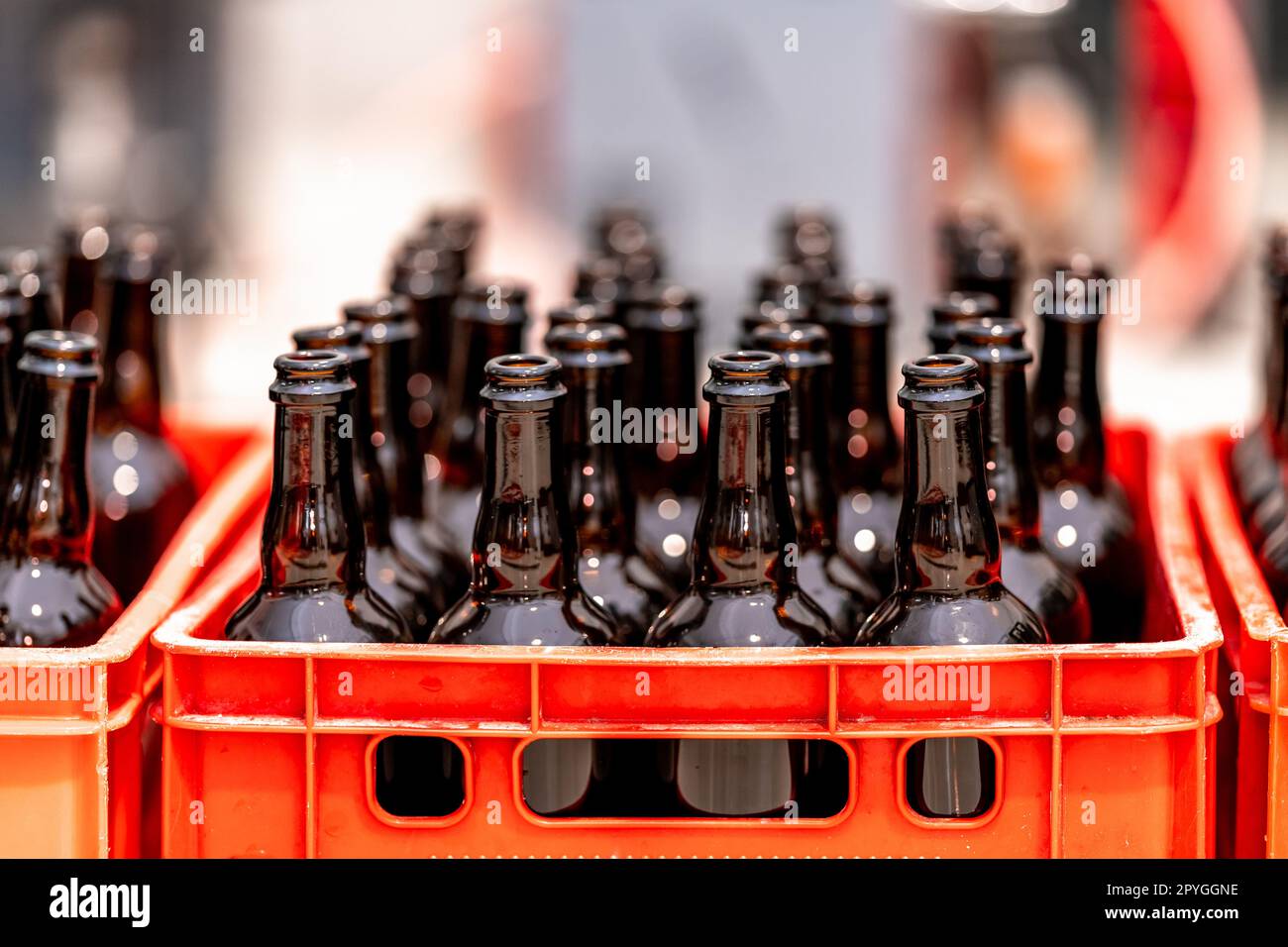 drink bottles in crates in storage Stock Photo