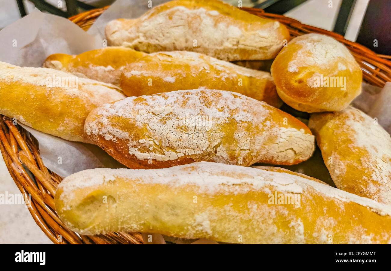 Rolls baguettes cakes and other pastries in Chedraui Supermarket in