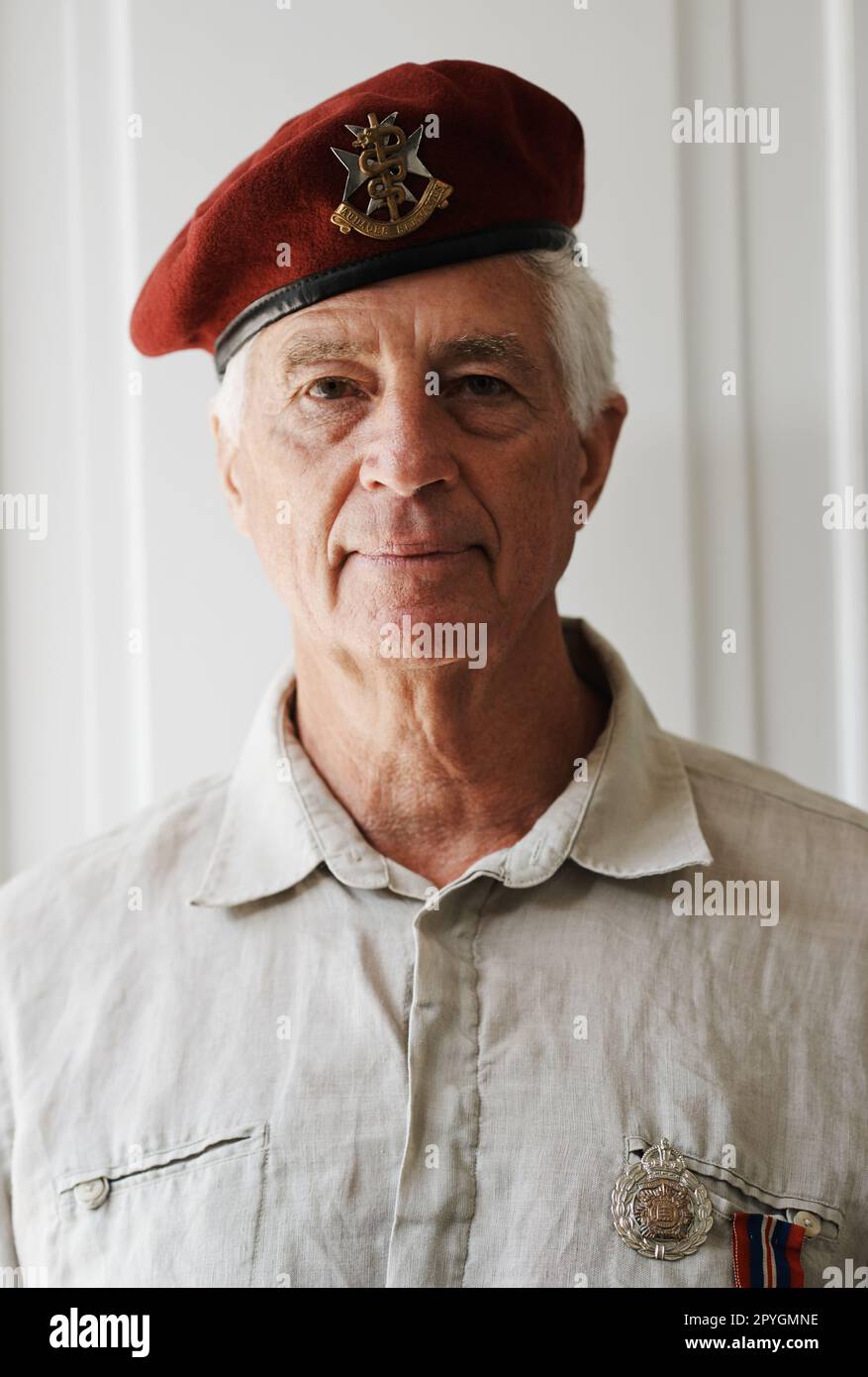 He still has a soldiers pride. A senior war veteran looking at the