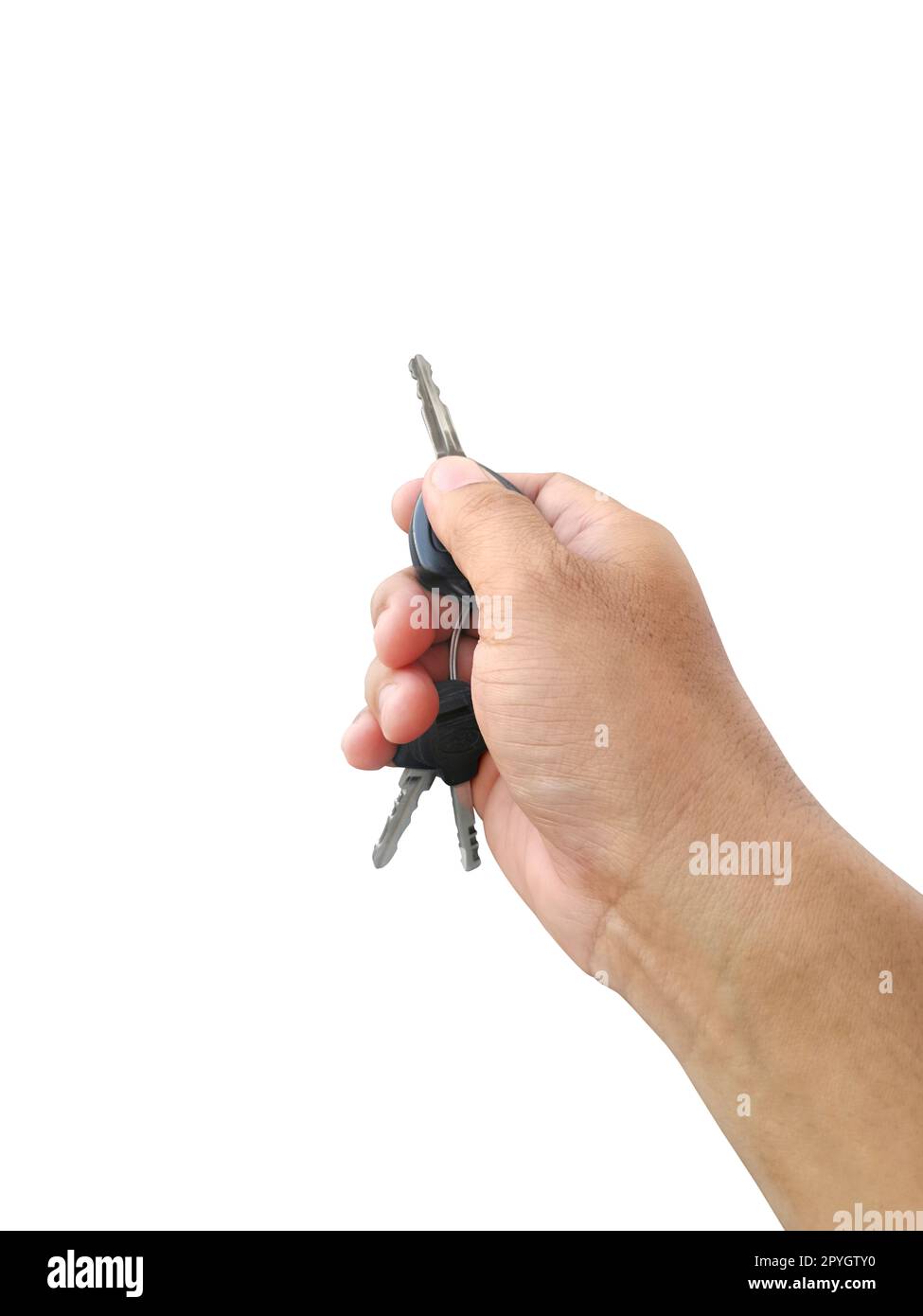 Hand with a car key. Isolated on white background Stock Photo