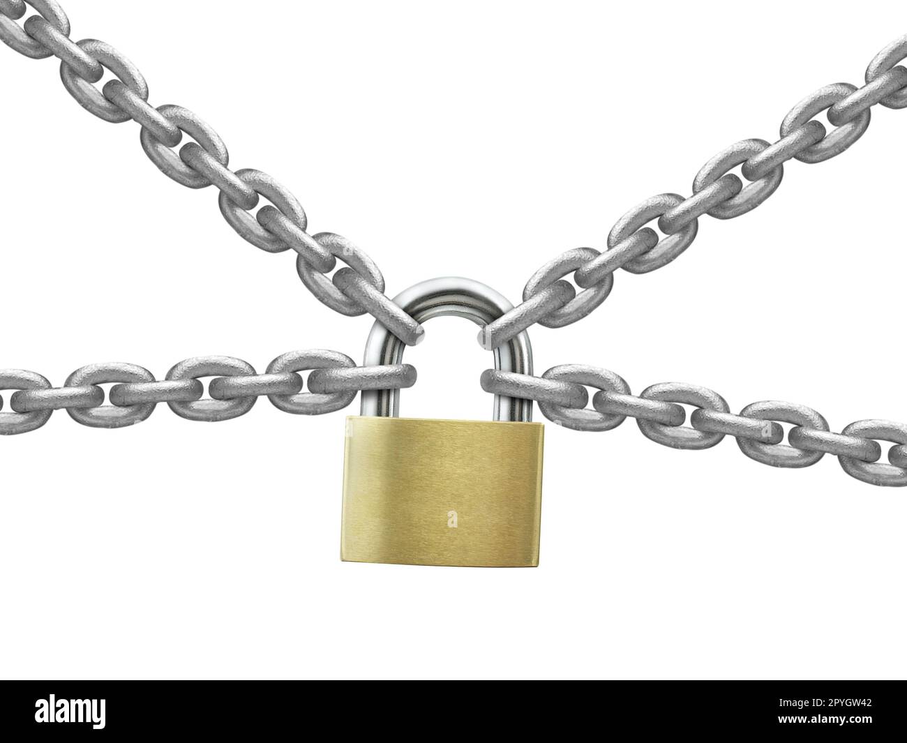 The gray metal chain and padlock on white background Stock Photo