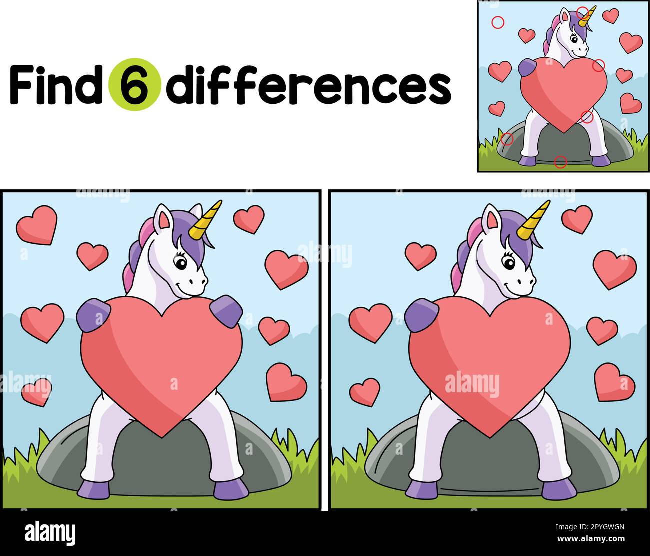 Unicorn Hugging a Heart Find The Differences Stock Vector Image & Art ...