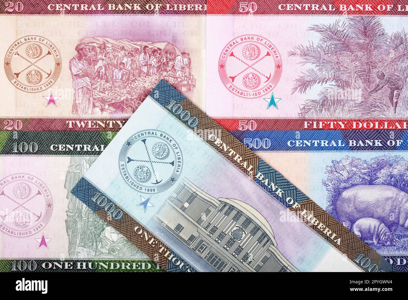 Liberian dollar new series of banknotes reverse side Stock Photo
