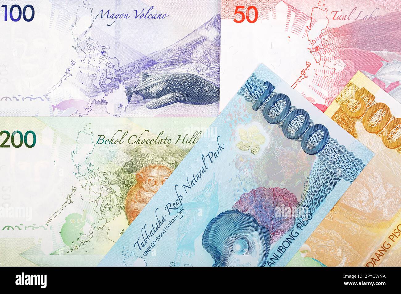 Philippine money - new series of banknotes - reverse side Stock Photo