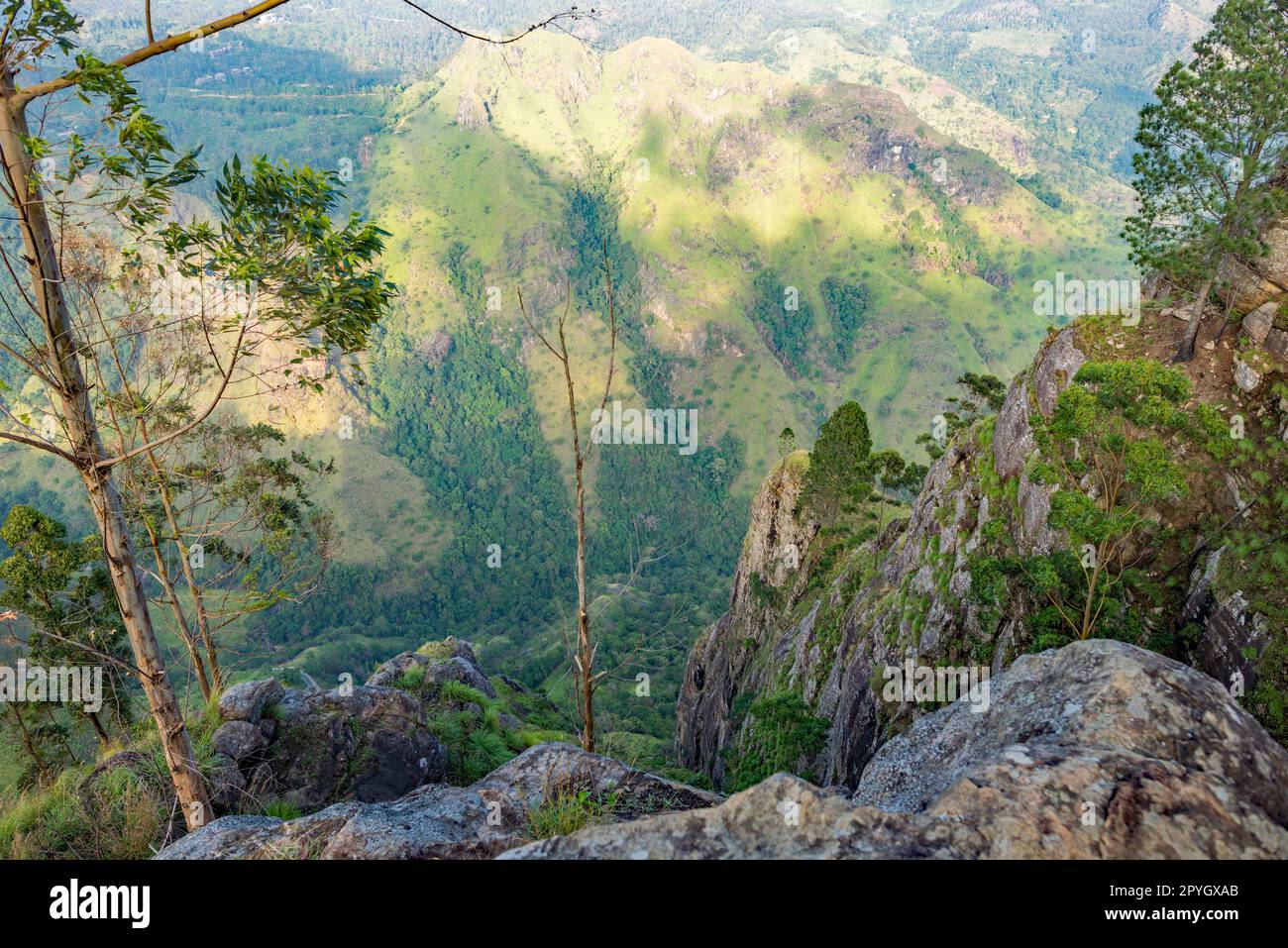 View down to the Ella gap in the highlands of Sri Lanka Stock Photo