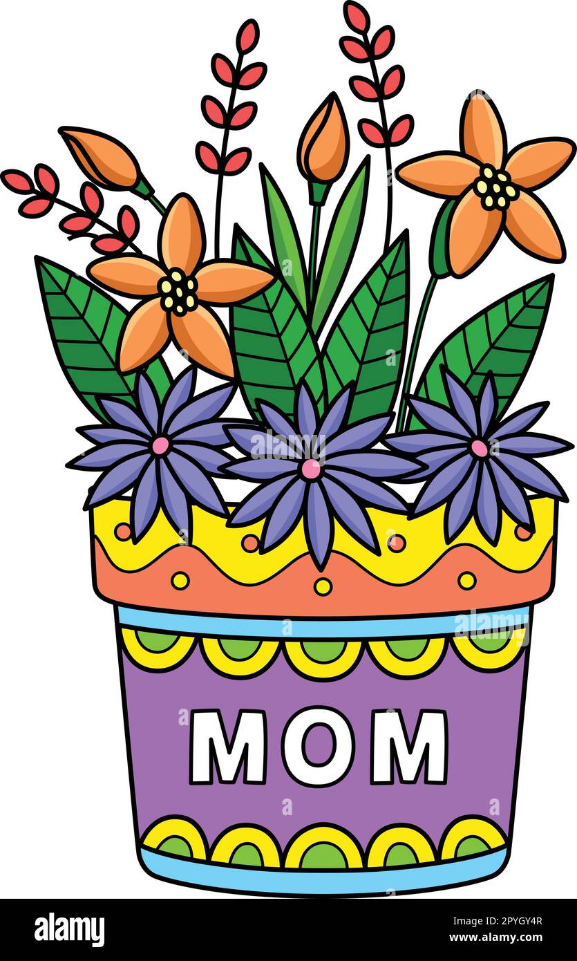 Mothers Day Flower Pots Cartoon Colored Clipart Stock Vector Image ...