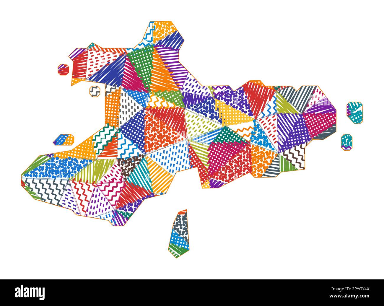 Kid style map of Union Island. Hand drawn polygons in the shape of Union Island. Vector illustration. Stock Vector