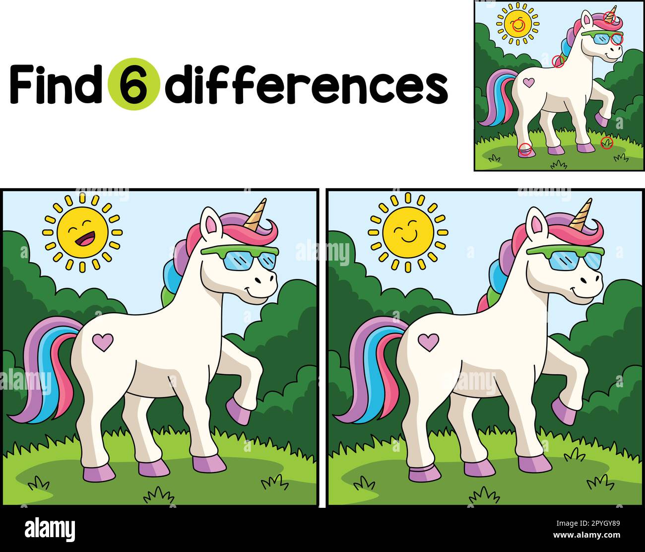 Unicorn Wearing Sunglasses Find The Differences Stock Vector Image ...