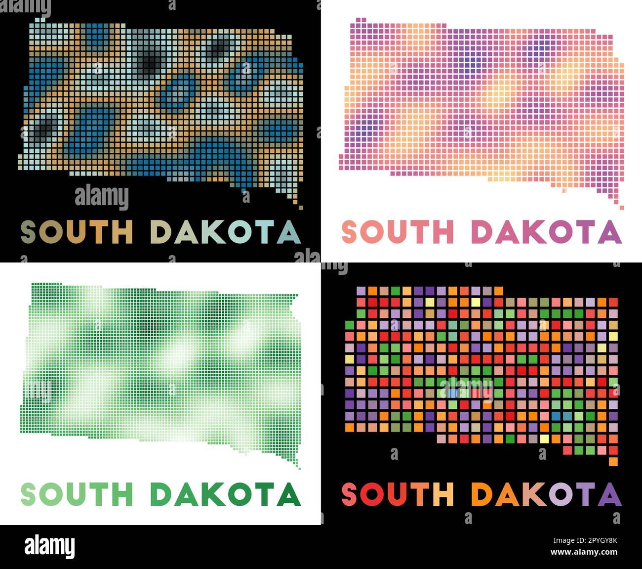 South Dakota map Collection of maps of South Dakota in dotted style