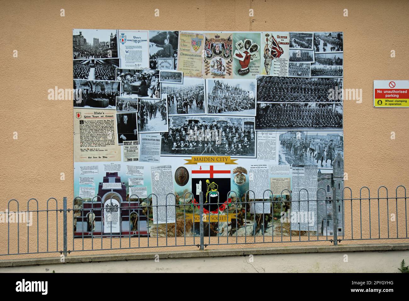 Visual history board on a wall at the Fountain Estate in Londonderry Stock Photo