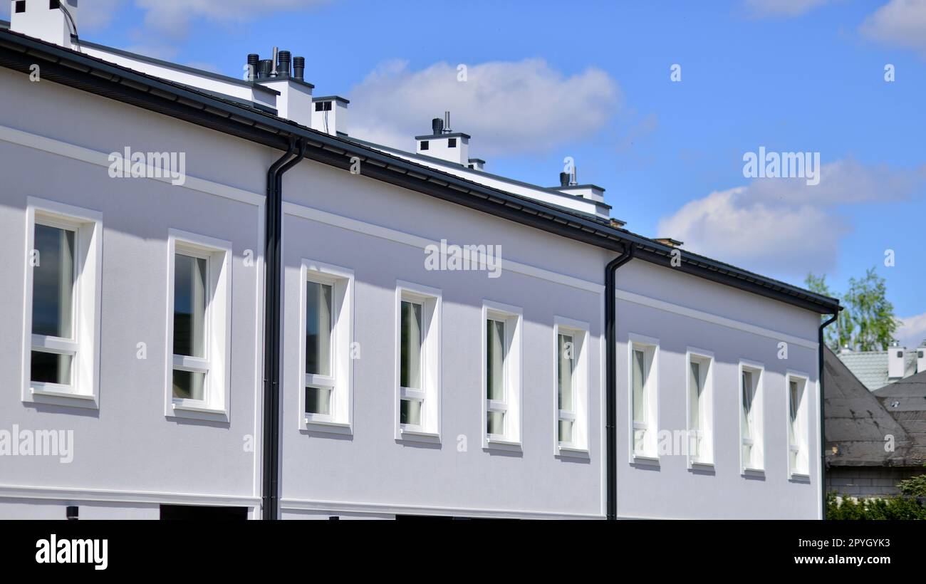 Terraced family homes in newly developed housing estate. The real