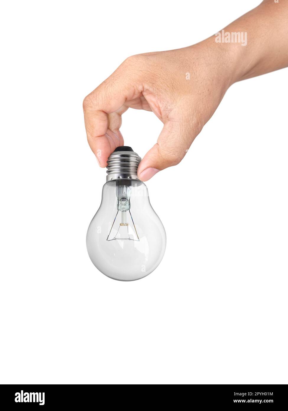 hand holding light bulb isolated on white background Stock Photo
