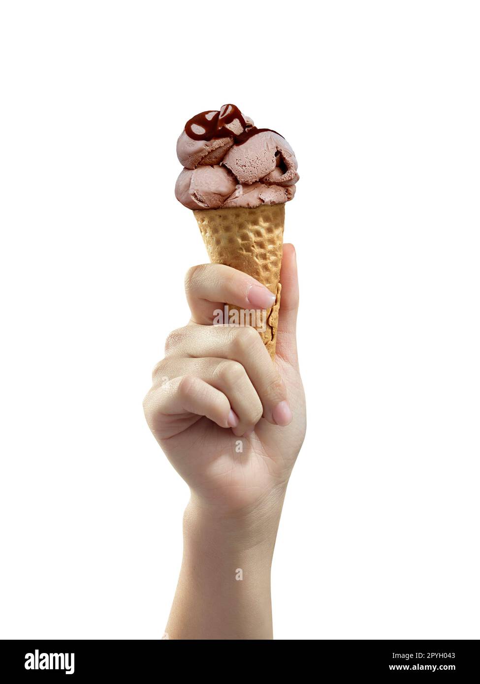 A woman hand holding an ice cream cone on a white background Stock ...