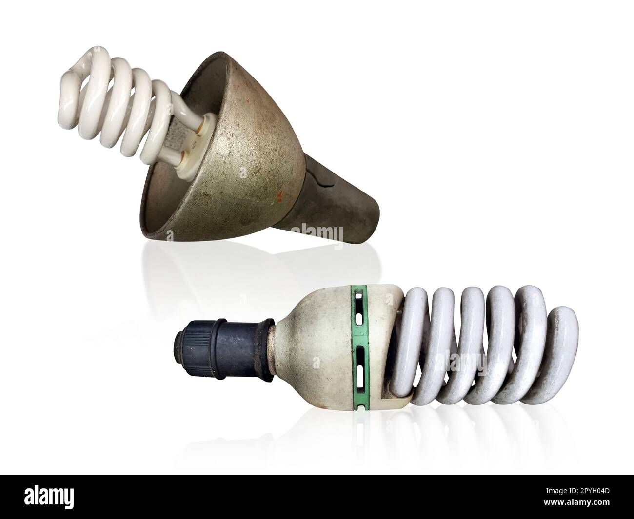 Old technology and wasting electricity, burned out light bulb Stock