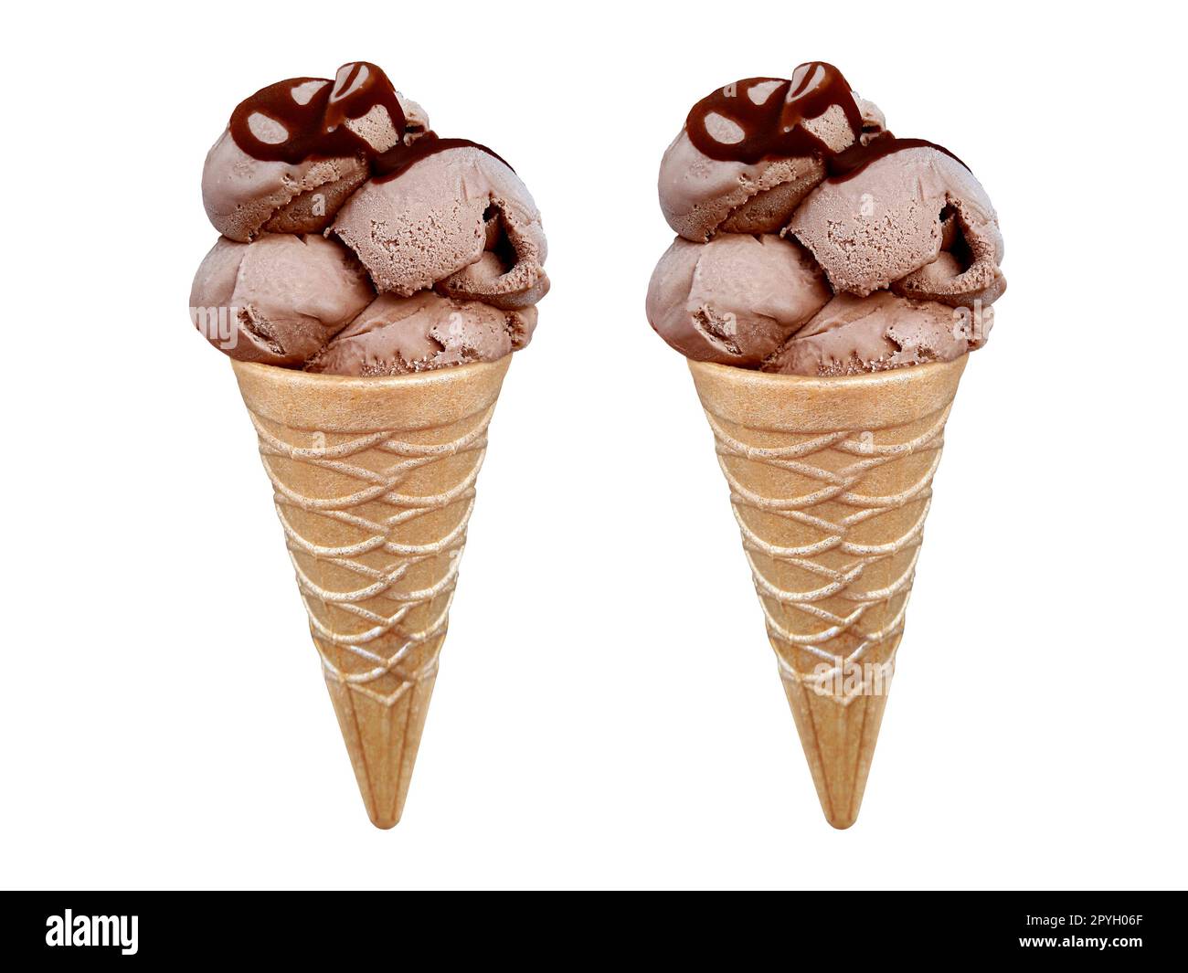 Chocolate Ice cream in the cone on white background Stock Photo