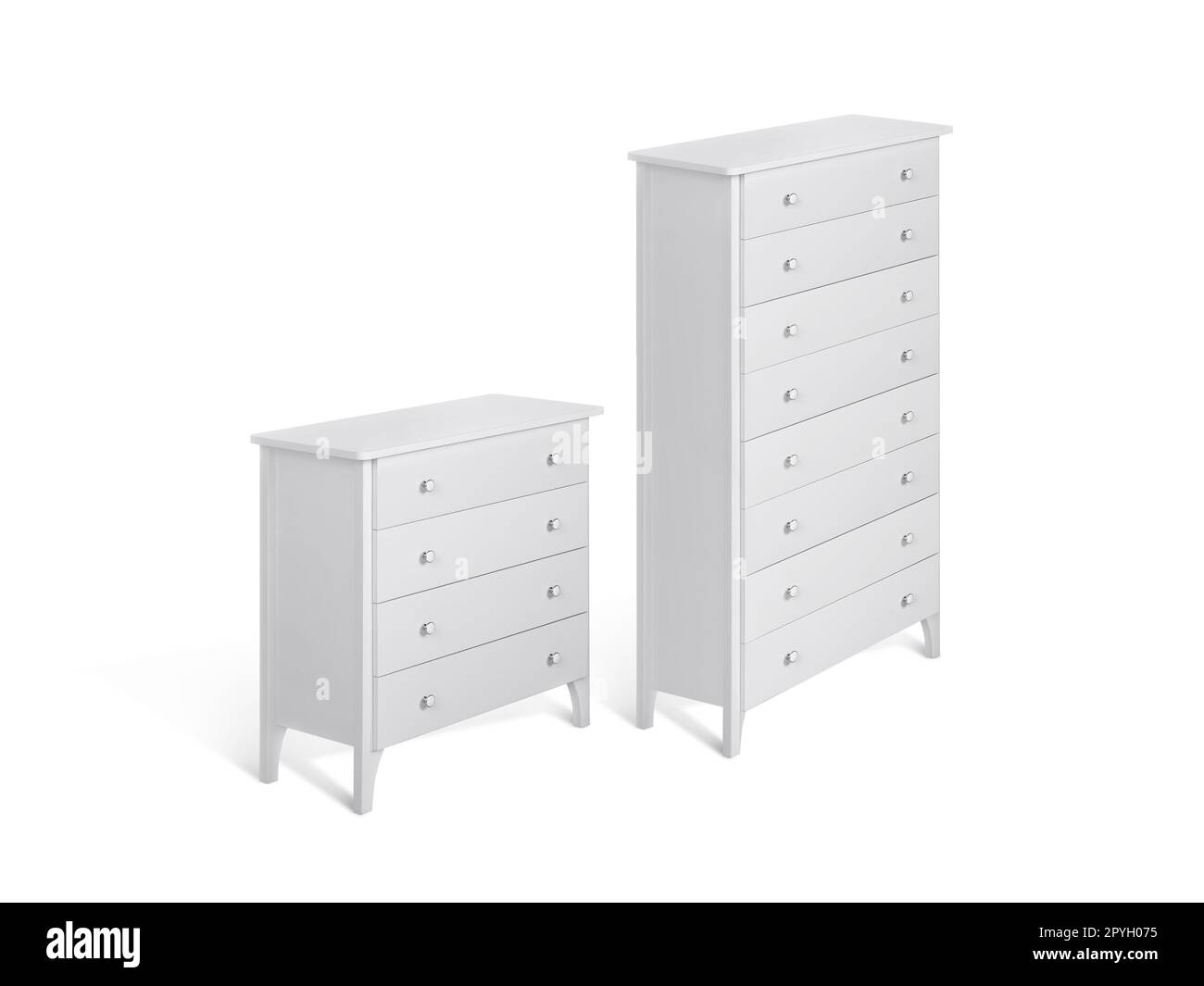 Modern wooden chest of drawers on white background Stock Photo