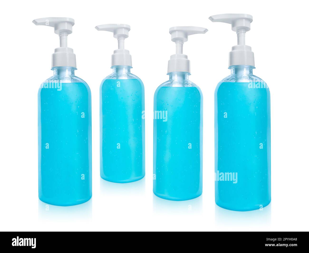 Alcohol gel sanitizer hand gel cleaners for anti Bacteria and virus on White Background, People using alcohol gel to wash hands to prevent COVID-19 virus Stock Photo